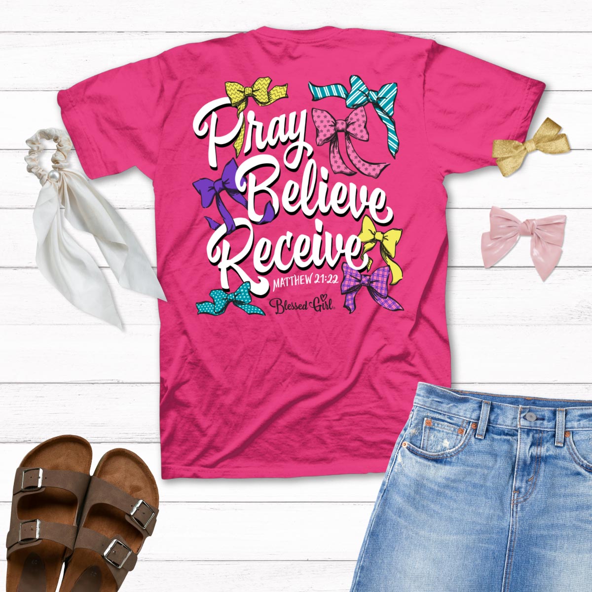 Blessed Girl Womens T-Shirt Pray Bows