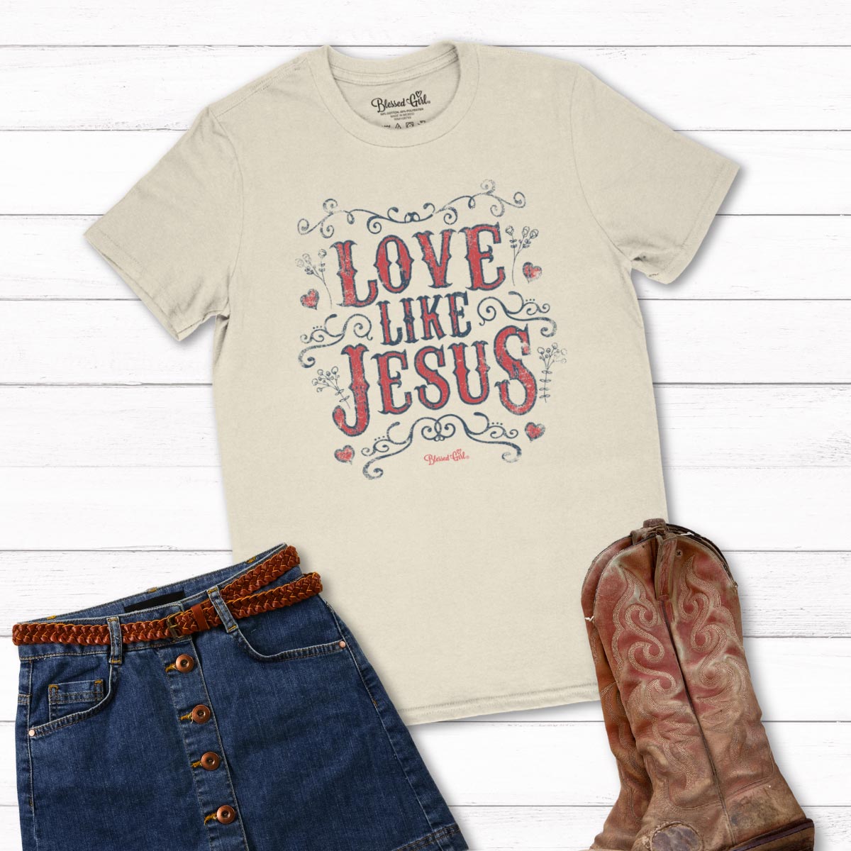 Blessed Girl Womens Boyfriend T-Shirt Love Like Jesus Western