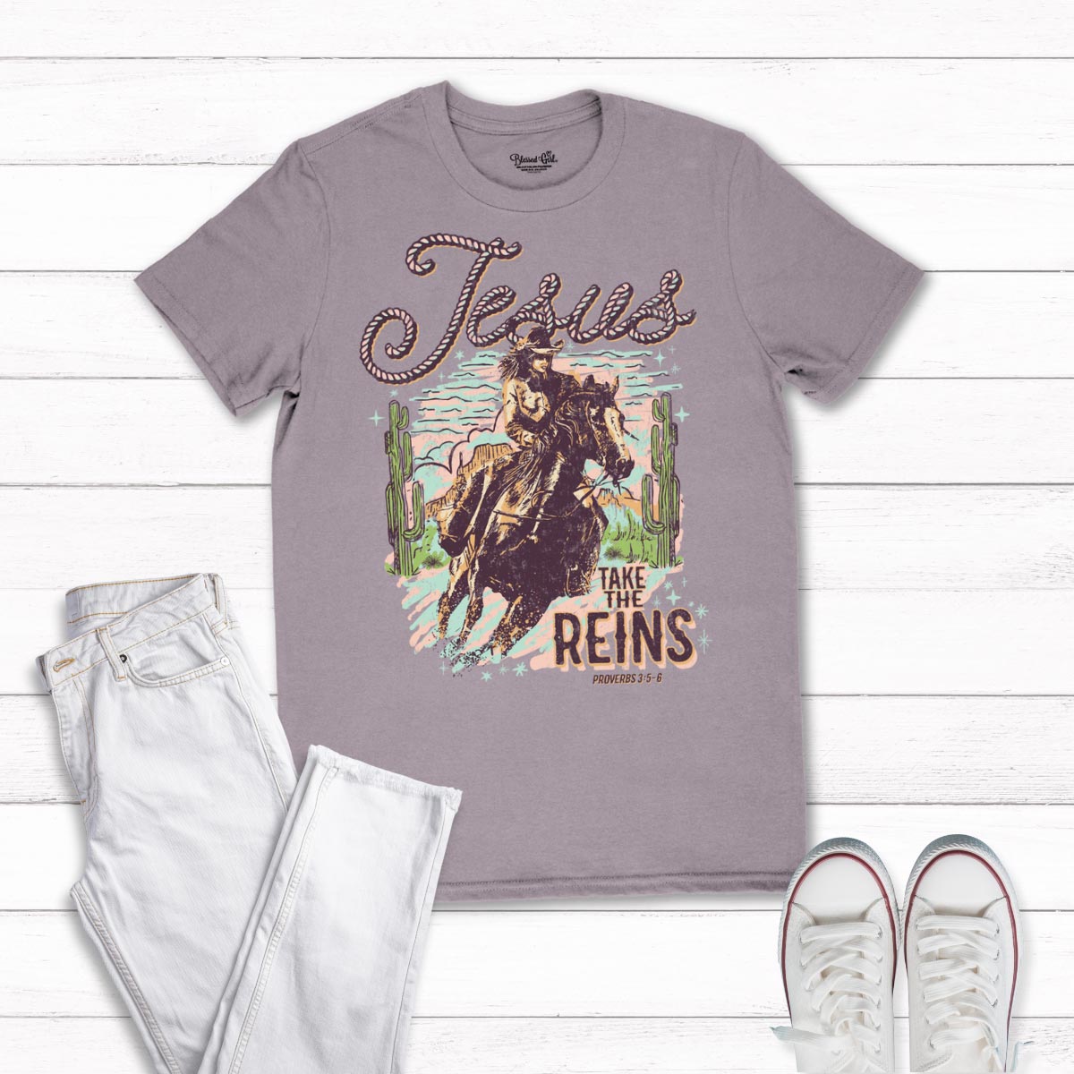 Blessed Girl Womens Boyfriend T-Shirt Jesus Take The Reins