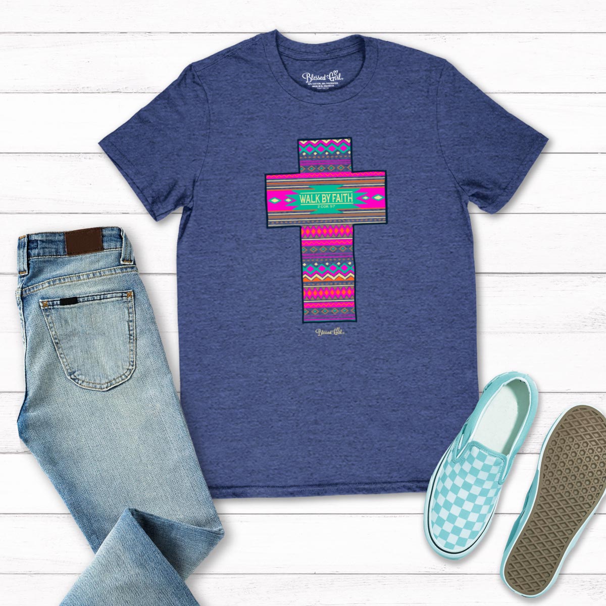 Blessed Girl Womens Boyfriend T-Shirt Southwest Cross