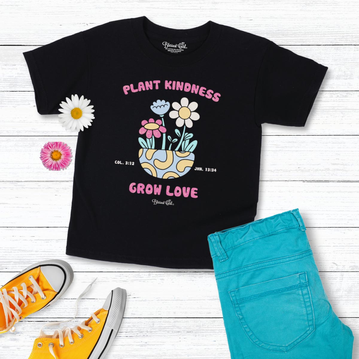 Blessed Girl Kids T-Shirt Strong & Fearless Plant