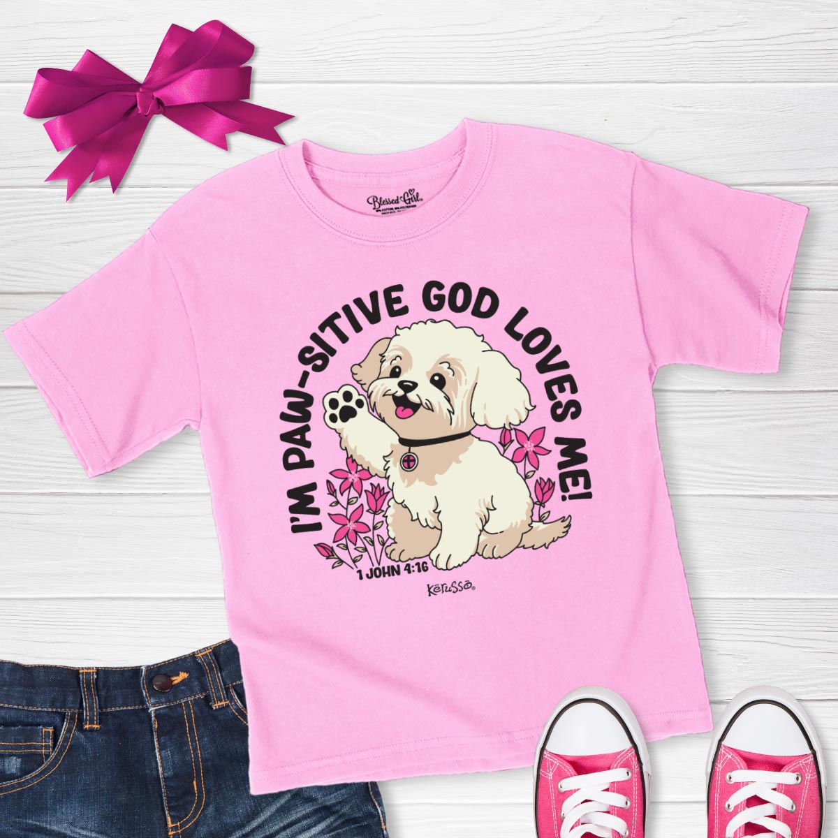 Blessed Girl Kids T-Shirt Cute Puppy