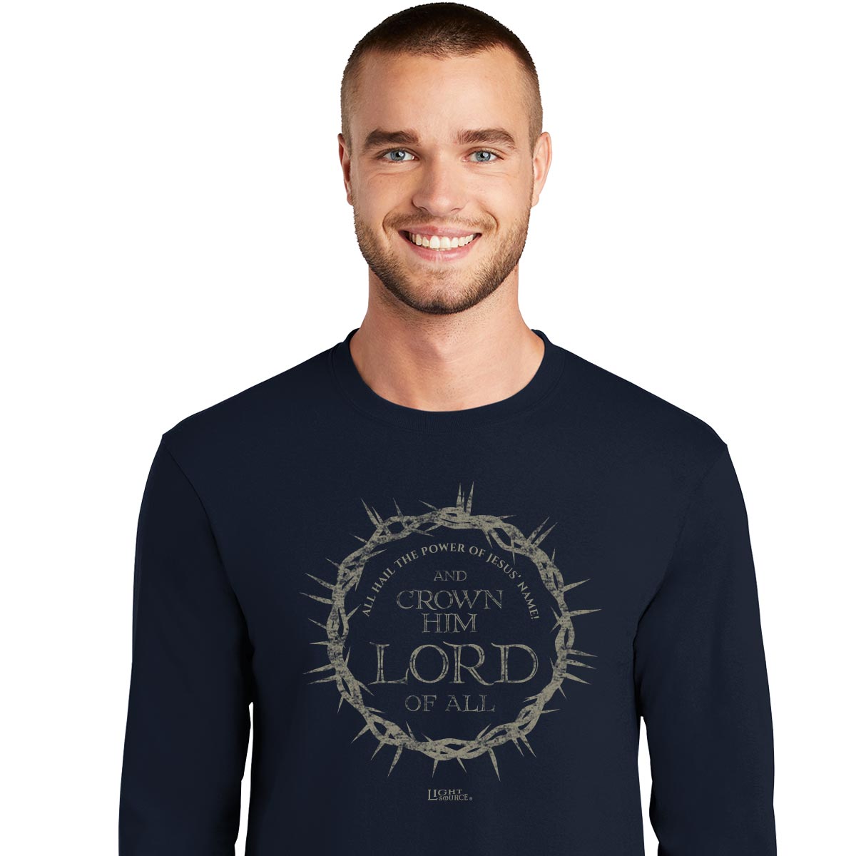 Light Source Mens Long Sleeve T-Shirt Crown Him Lord