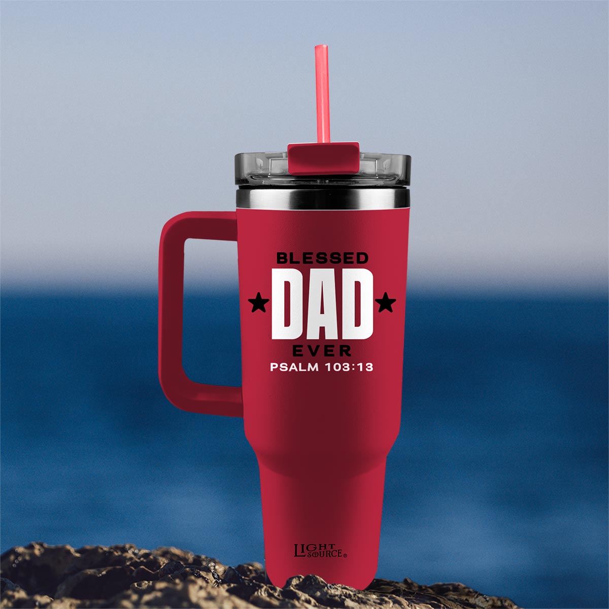 Light Source 40 oz Stainless Steel Mug With Straw Blessed Dad