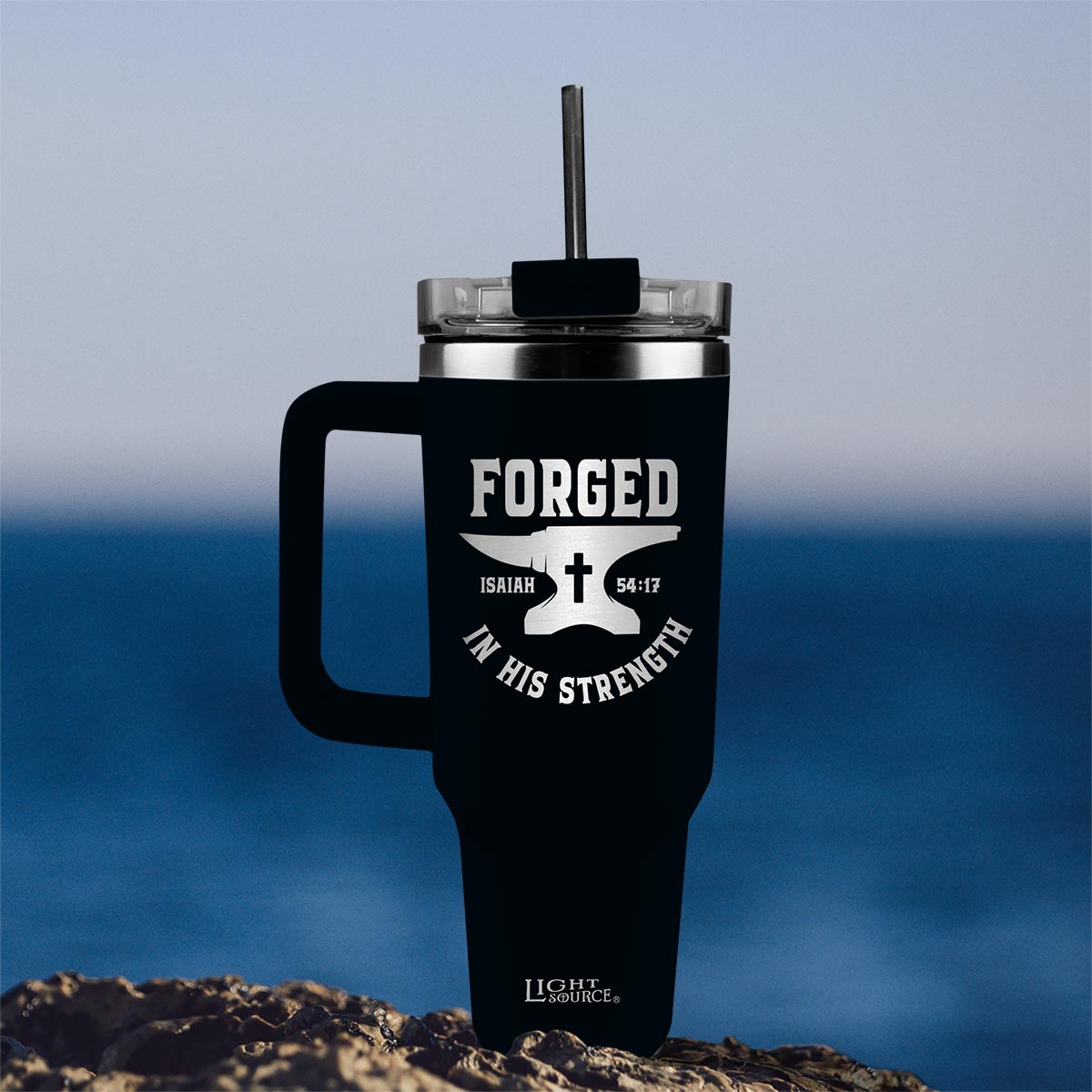 Light Source 40 oz Stainless Steel Mug With Straw Forged