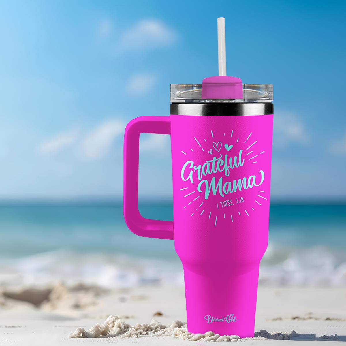 Blessed Girl 40 oz Stainless Steel Mug With Straw Grateful Mama