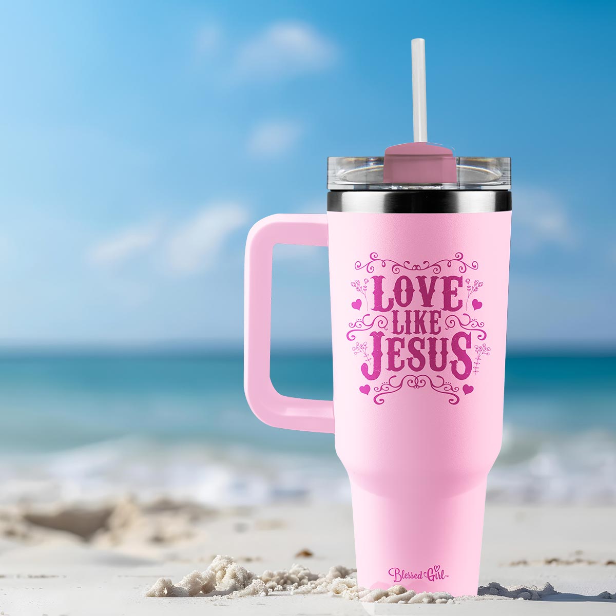 Blessed Girl 40 oz Stainless Steel Mug With Straw Love Like Jesus