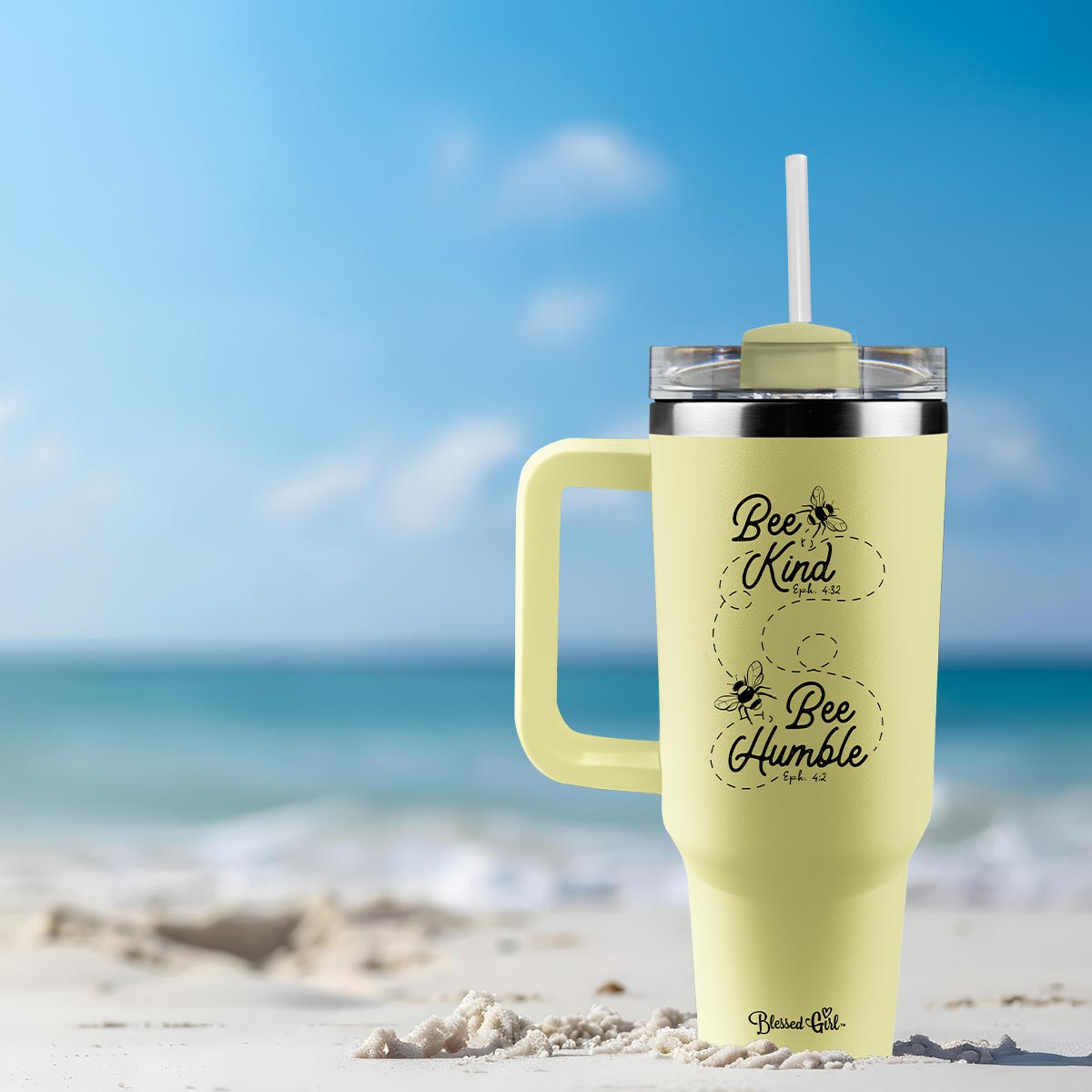 Blessed Girl 40 oz Stainless Steel Mug With Straw Bee Kind