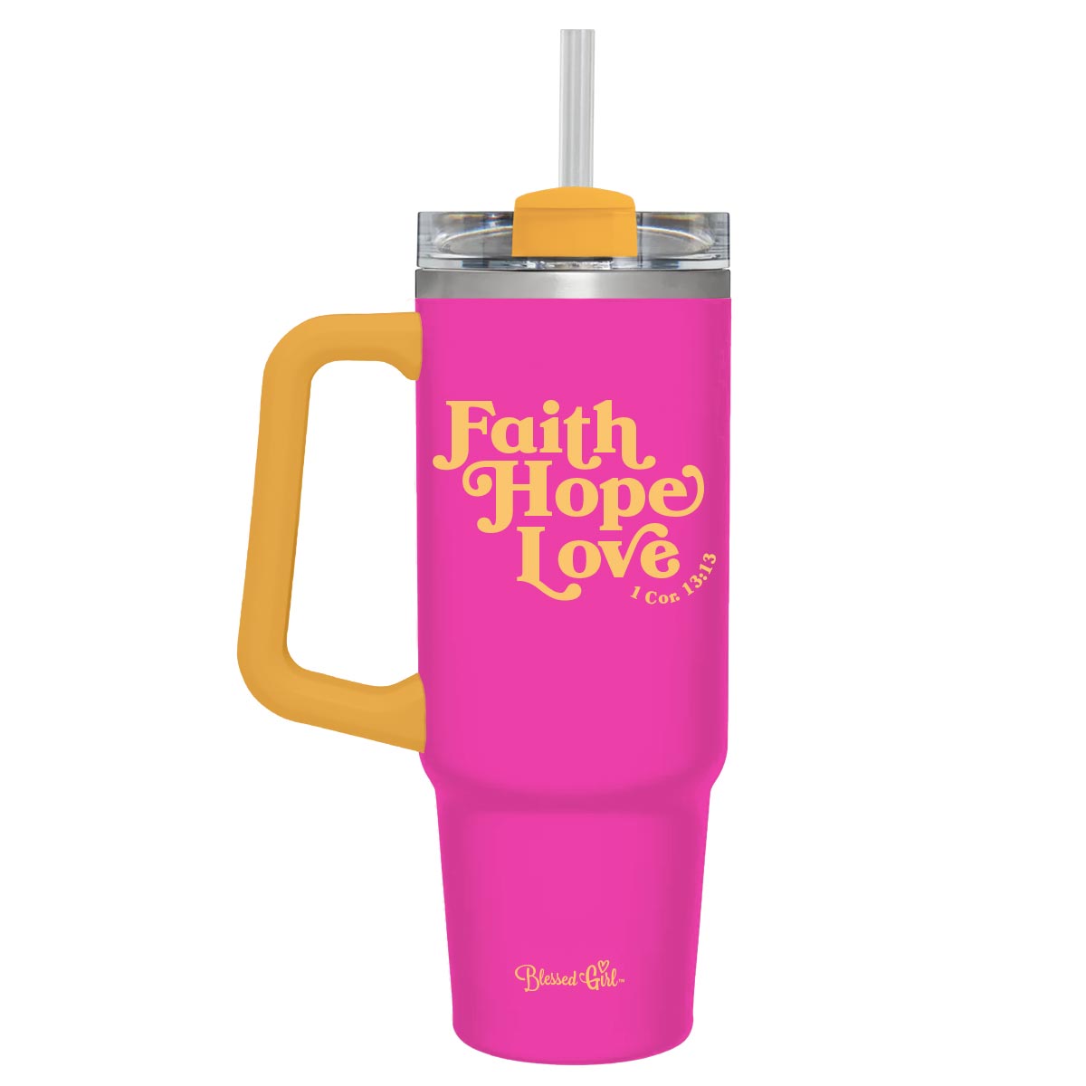 Blessed Girl 30 oz Stainless Steel Mug With Straw Faith Hope Love